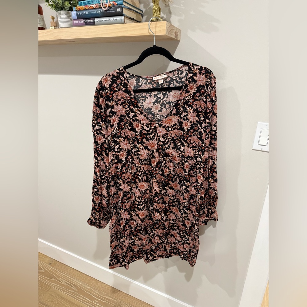 Knox Rose Floral Long Sleeve Dress - Black and Pink